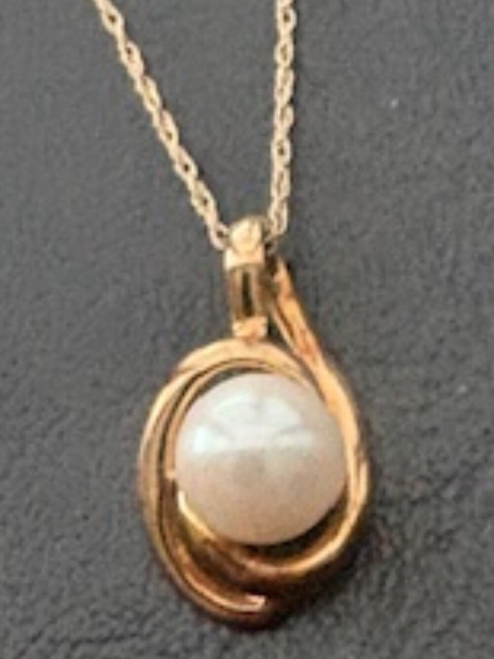 14K gold necklace-Cultured freshwater pearl 10K pendant-
